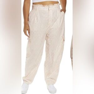 Women’s Nordstrom BP Pink & Ivory Checkered Cargo Paper Bag Pants Size Medium